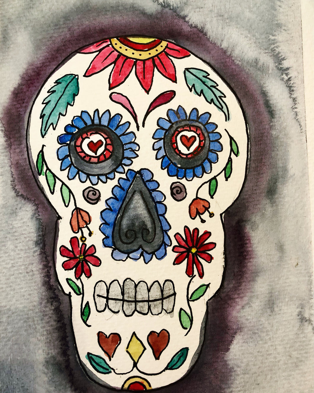 Watercolour Card - Sugar Skull