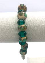 Load image into Gallery viewer, Lampwork Glass Bead Bracelet in Ivory, silver and teal