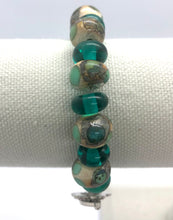 Load image into Gallery viewer, Lampwork Glass Bead Bracelet in Ivory, silver and teal
