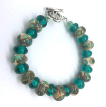 Load image into Gallery viewer, Lampwork Glass Bead Bracelet in Ivory, silver and teal