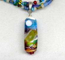 Load image into Gallery viewer, Landscape lampwork bead with multicoloured triple strand necklace