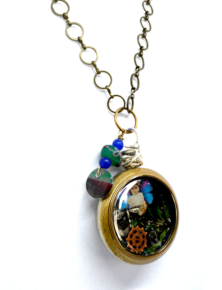 Antique Pocket watch necklace with resin