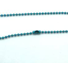 Load image into Gallery viewer, Lampwork glass bead on ball chain in terracotta, white, teal, blue.