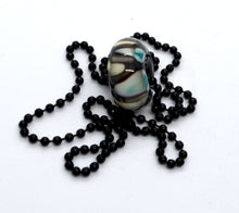 Load image into Gallery viewer, Black, teal and white glass bead on ball chain