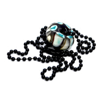Load image into Gallery viewer, Black, teal and white glass bead on ball chain