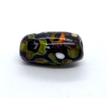 Load image into Gallery viewer, Single lampwork glass bead in black with green and colourful design