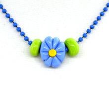 Load image into Gallery viewer, Medium blue flower lampwork glass beads on ball chain