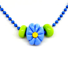 Load image into Gallery viewer, Medium blue flower lampwork glass beads on ball chain

