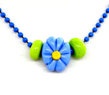Load image into Gallery viewer, Medium blue flower lampwork glass beads on ball chain