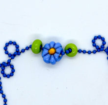 Load image into Gallery viewer, Medium blue flower lampwork glass beads on ball chain