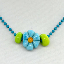 Load image into Gallery viewer, Medium blue flower lampwork glass beads on ball chain