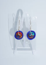 Load image into Gallery viewer, Lampwork glass bead earrings in blue and red with tin
