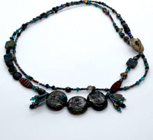 Load image into Gallery viewer, Focal lampwork beads with multicoloured double strand necklace