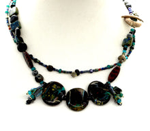 Load image into Gallery viewer, Focal lampwork beads with multicoloured double strand necklace
