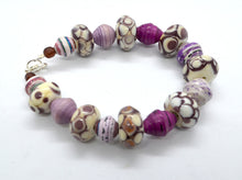 Load image into Gallery viewer, Dots, Dots, Dots -Lampwork Glass Bead Bracelet in Ivory and Purple
