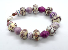 Load image into Gallery viewer, Dots, Dots, Dots -Lampwork Glass Bead Bracelet in Ivory and Purple
