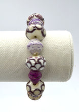 Load image into Gallery viewer, Dots, Dots, Dots -Lampwork Glass Bead Bracelet in Ivory and Purple