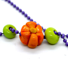 Load image into Gallery viewer, Medium blue flower lampwork glass beads on ball chain