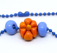 Load image into Gallery viewer, Medium blue flower lampwork glass beads on ball chain