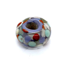 Load image into Gallery viewer, Purple core with orange, purple and light blue encased in clear glass bead on ball chain
