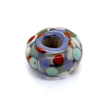 Load image into Gallery viewer, Purple core with orange, purple and light blue encased in clear glass bead on ball chain