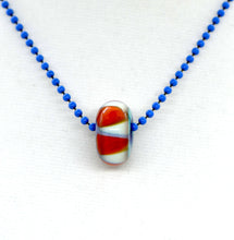 Load image into Gallery viewer, Purple core with orange and light blue encased in clear glass bead on ball chain
