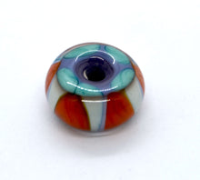 Load image into Gallery viewer, Blue core with orange and purple encased in clear glass bead on ball chain