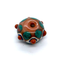 Load image into Gallery viewer, Lampwork glass bead on ball chain in terracotta, white, teal, blue.