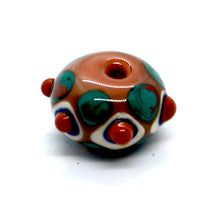 Load image into Gallery viewer, Lampwork glass bead on ball chain in terracotta, white, teal, blue.