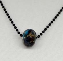 Load image into Gallery viewer, Teal with silver foil and dots glass bead on ball chain