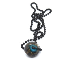 Load image into Gallery viewer, Teal with silver foil and dots glass bead on ball chain