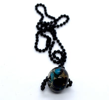 Load image into Gallery viewer, Teal with silver foil and dots glass bead on ball chain