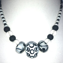 Load image into Gallery viewer, White and Black Lampwork Glass Bead Necklace
