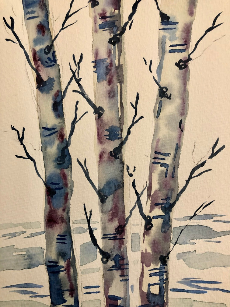 Birch Trees Watercolour Card