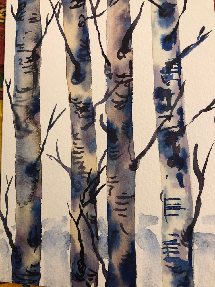 4 Birch Trees Watercolour Card