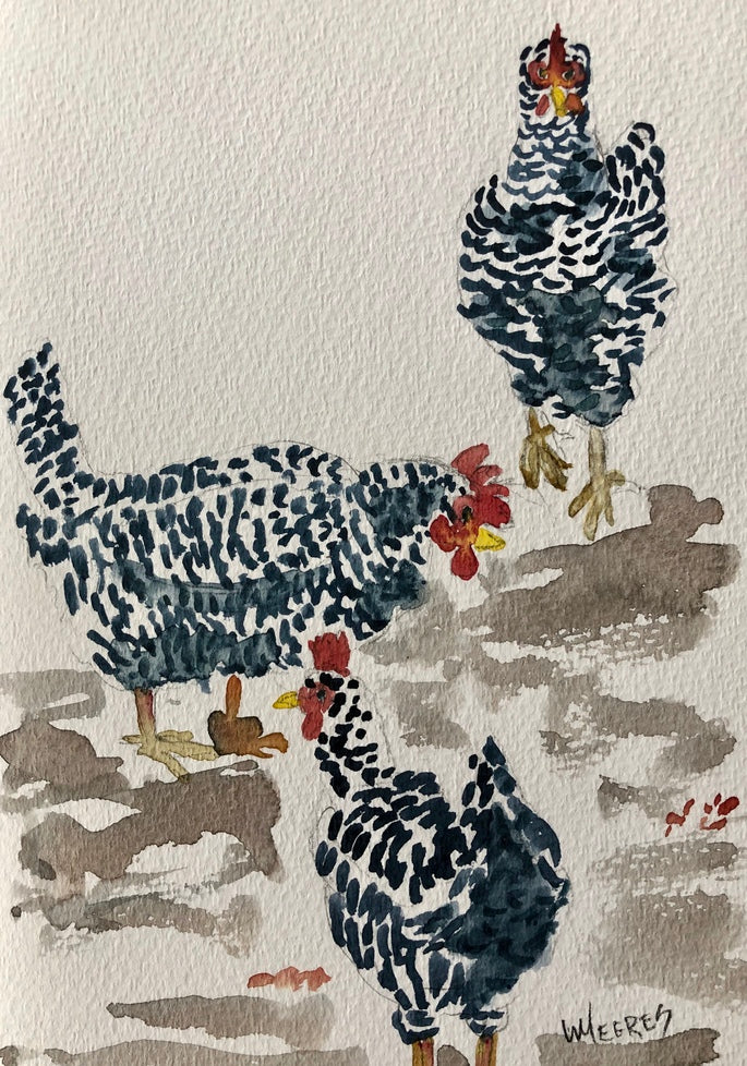 3 Chickens Watercolour card
