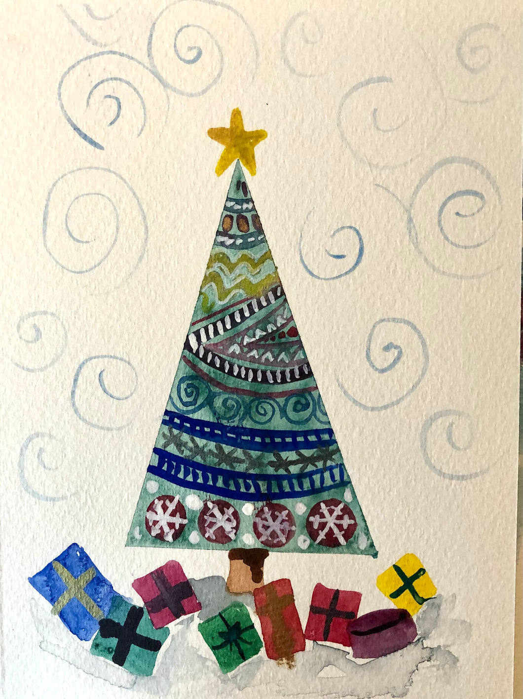 Patterned Christmas Tree Watercolour Card