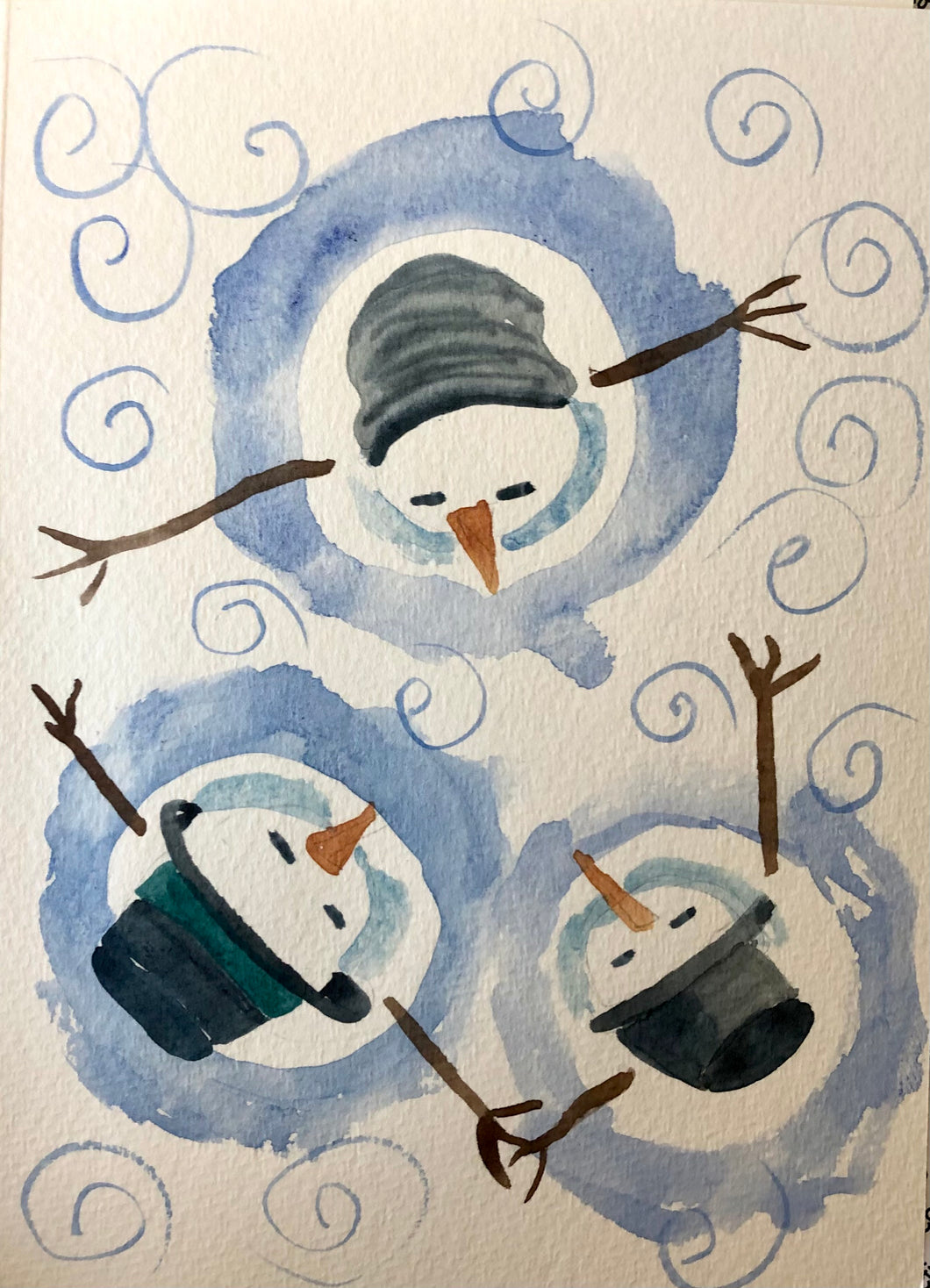3 Snowmen Watercolour Card