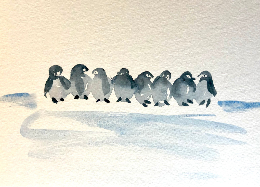 Baby Penguins Watercolour Card