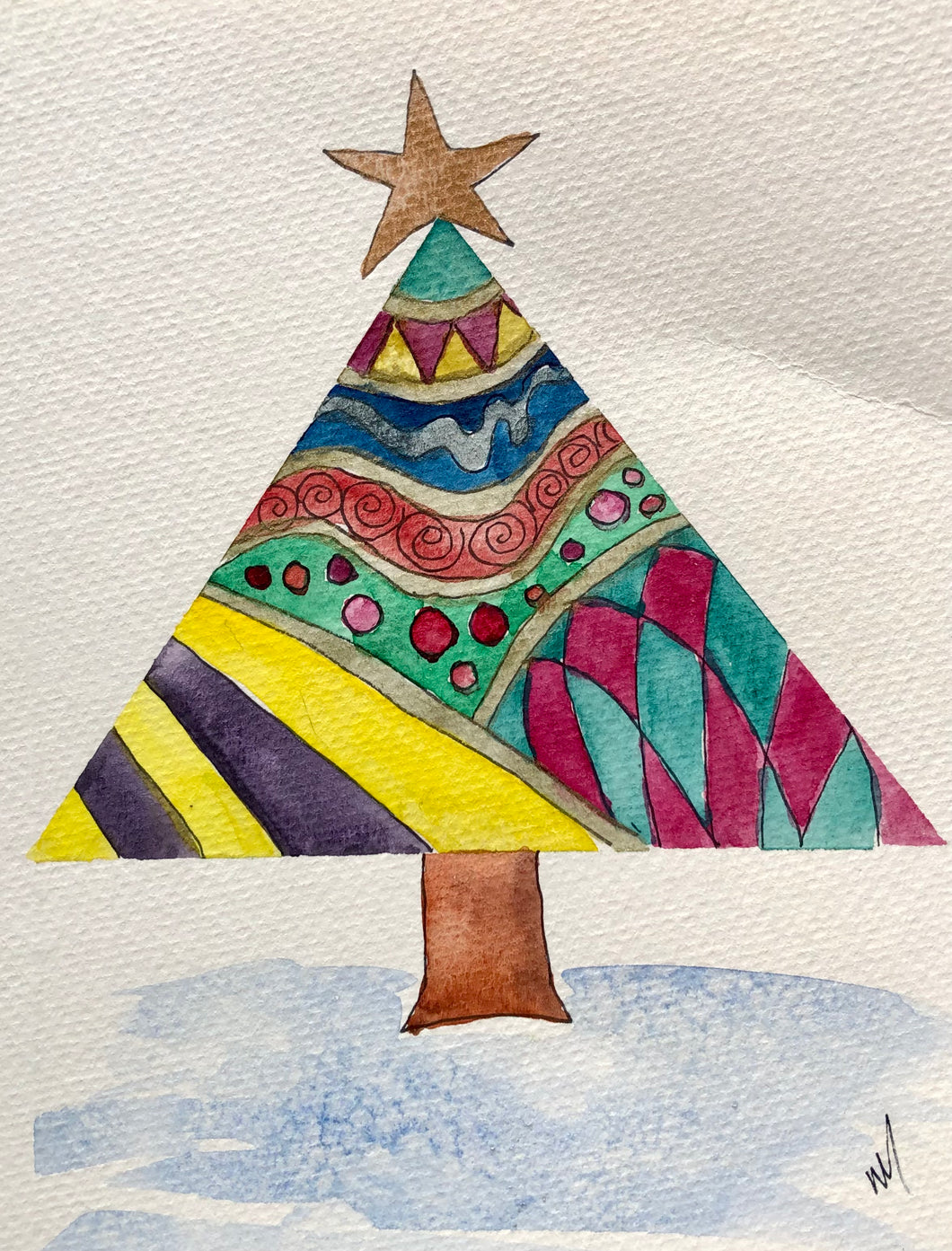 Patterned Christmas Tree Watercolour Card