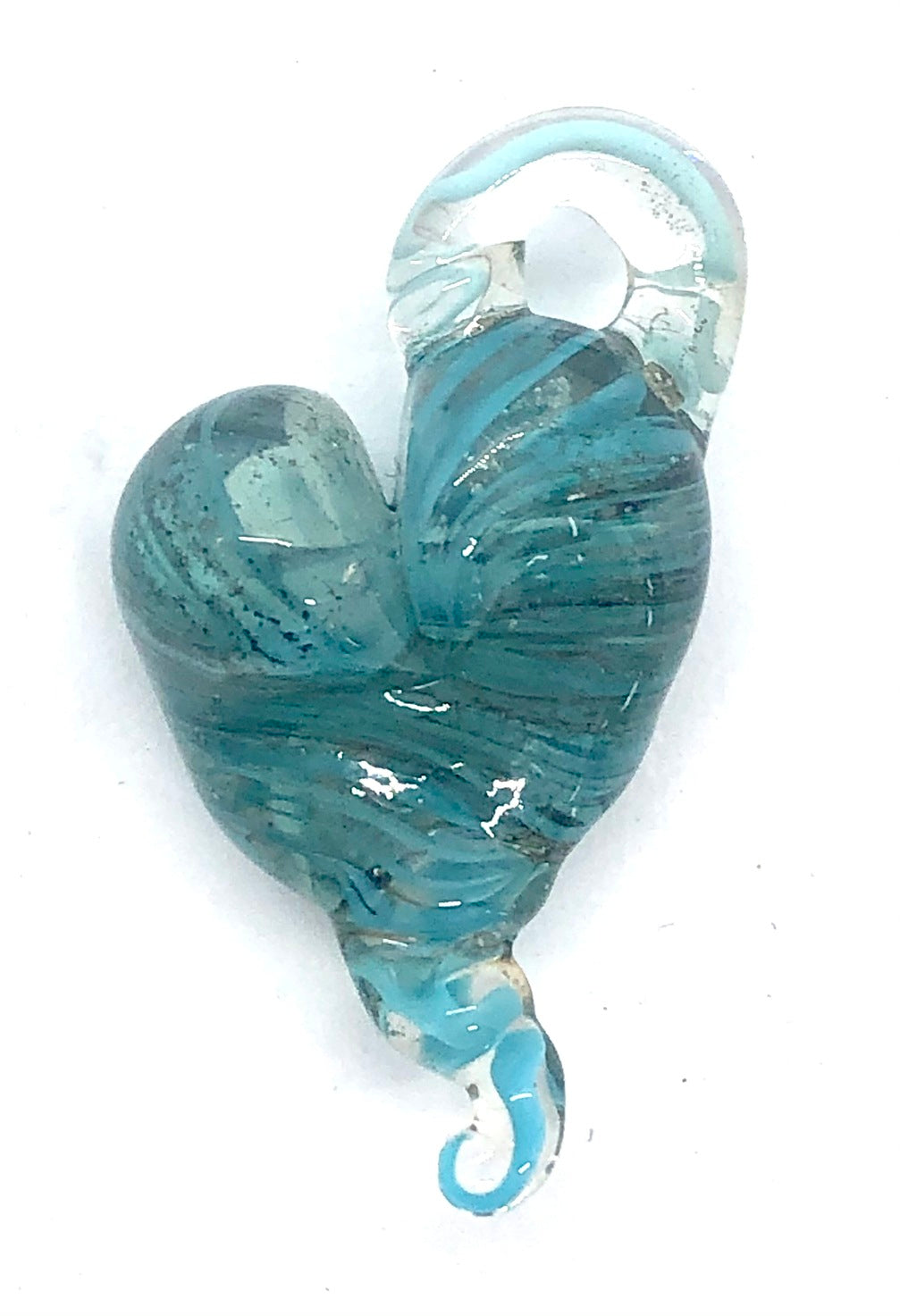 Lampwork Glass Bead Heart Pendant - Aqua and transparent