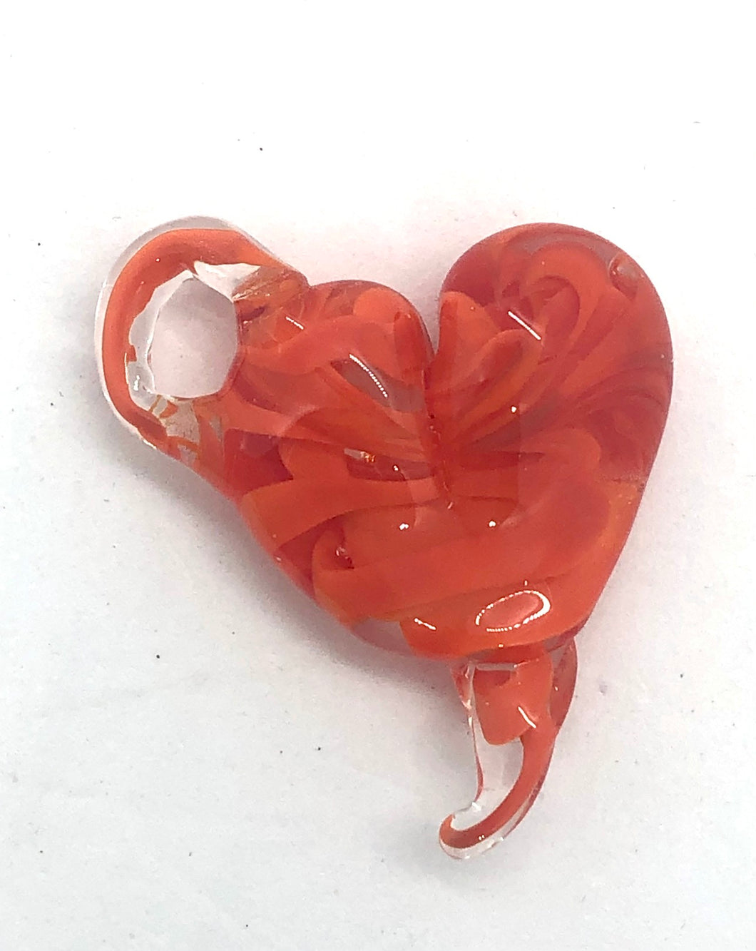 Lampwork Glass Bead Heart Pendant - Orange and transparent