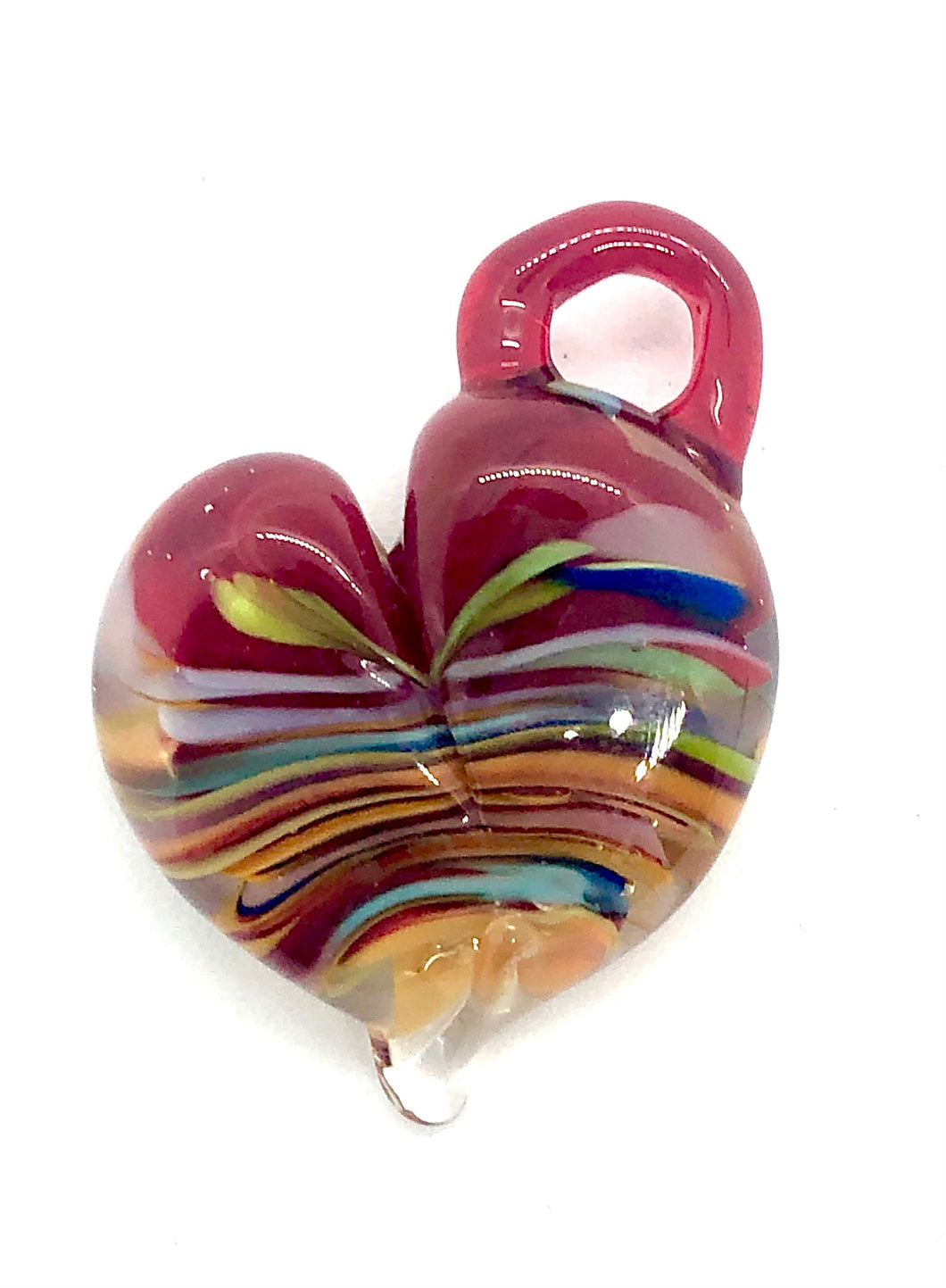 Lampwork Glass Bead Heart Pendant - red with colours
