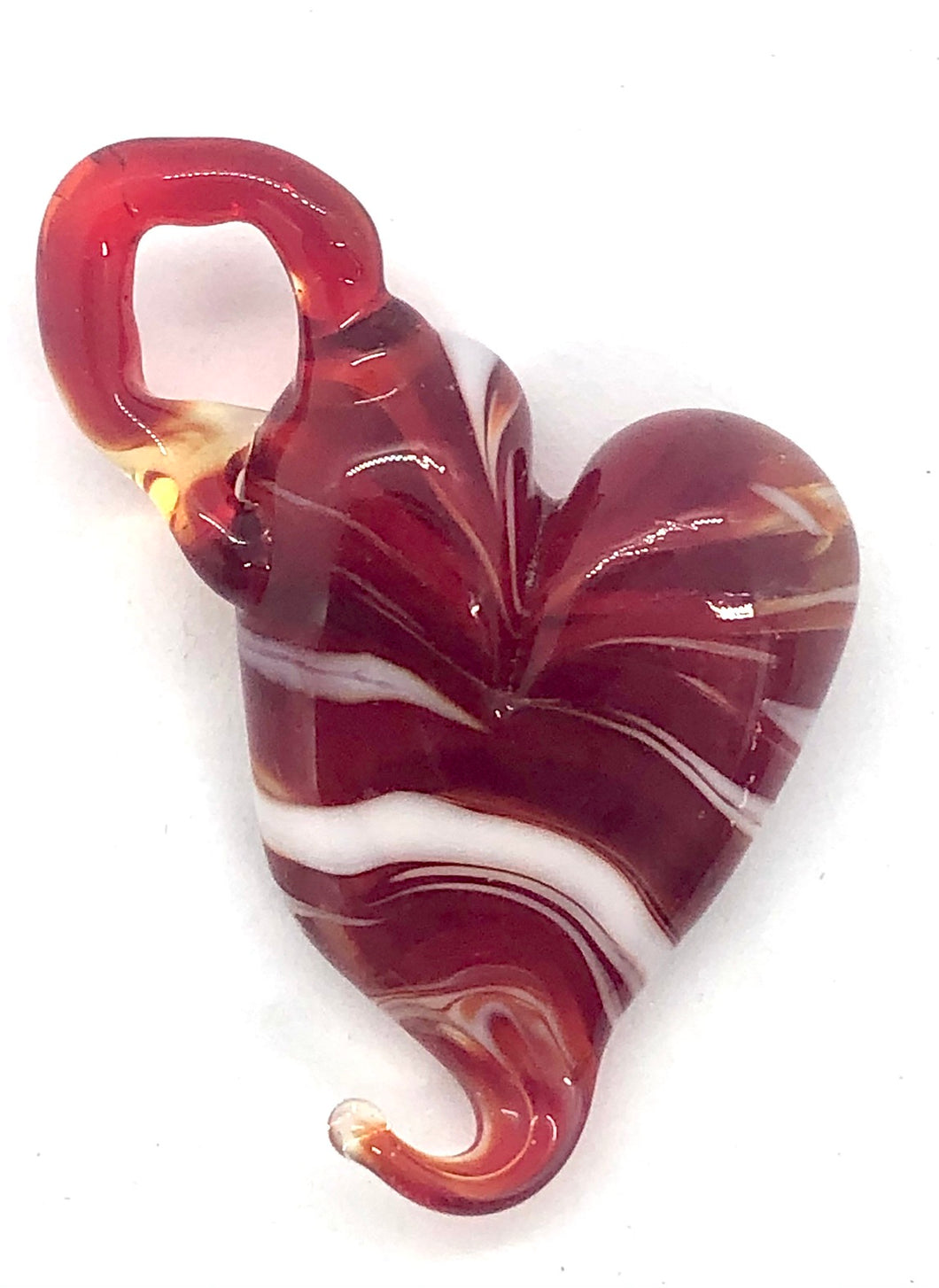 Lampwork Glass Bead Heart Pendant - red and white