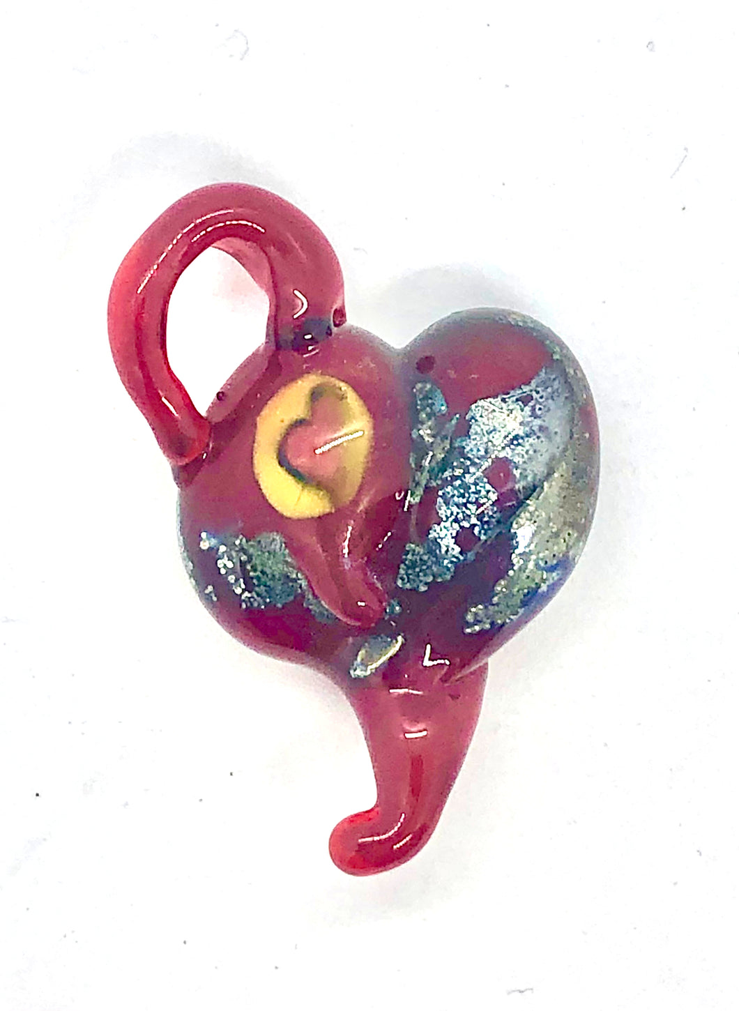 Lampwork Glass Bead Heart Pendant - red, silver with heart murini