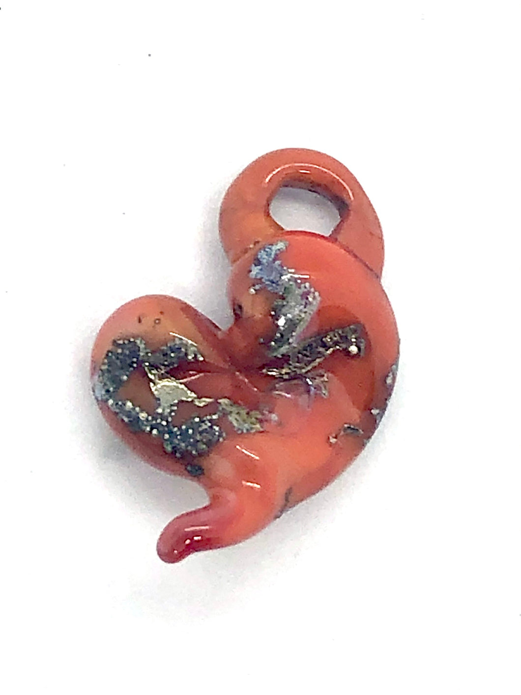 Lampwork Glass Bead Heart Pendant - Salmon with silver
