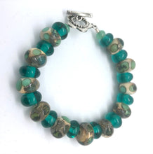 Load image into Gallery viewer, Lampwork Glass Bead Bracelet in Ivory, silver and teal
