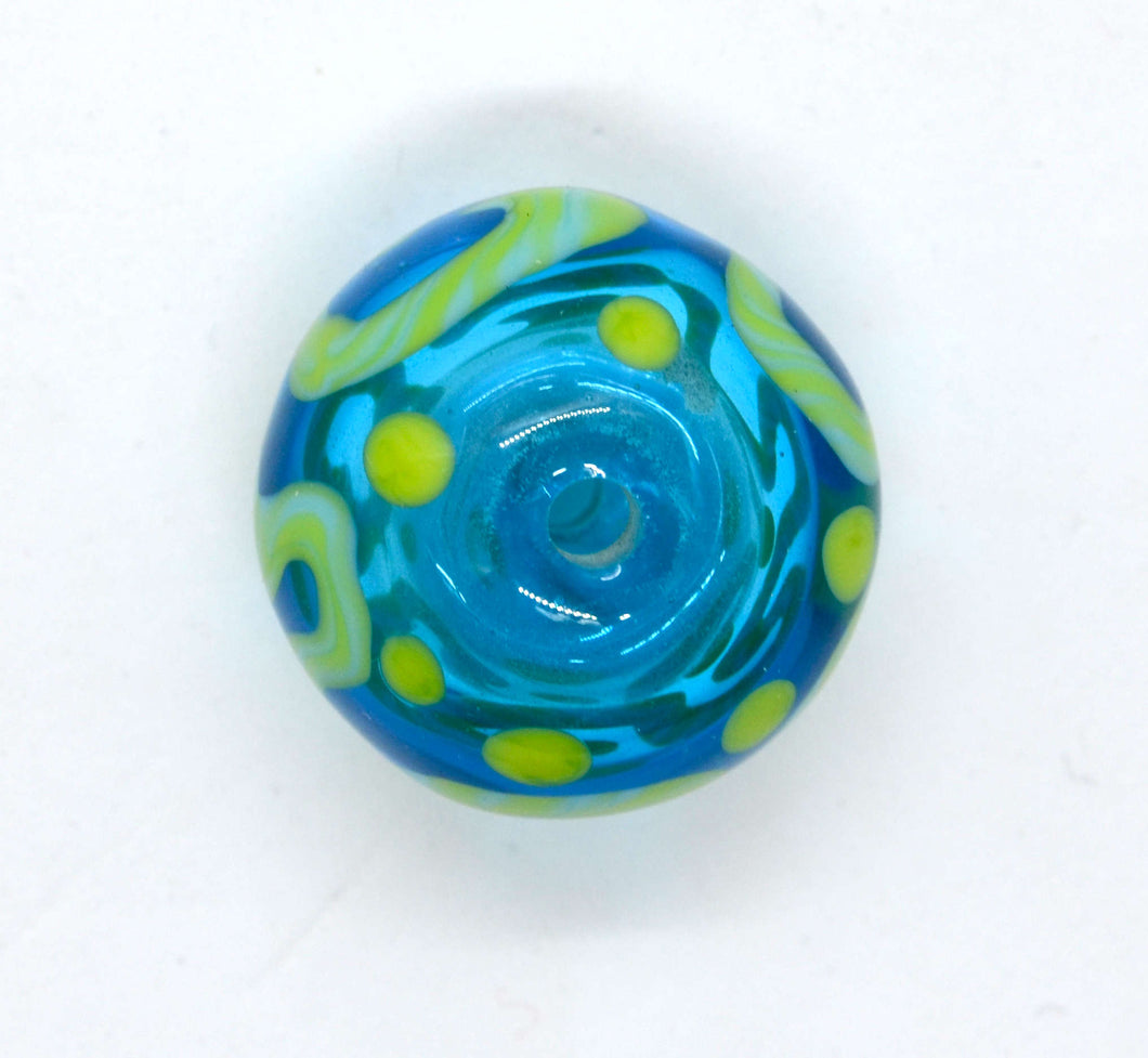 Single Hollow Glass Bead blue with green