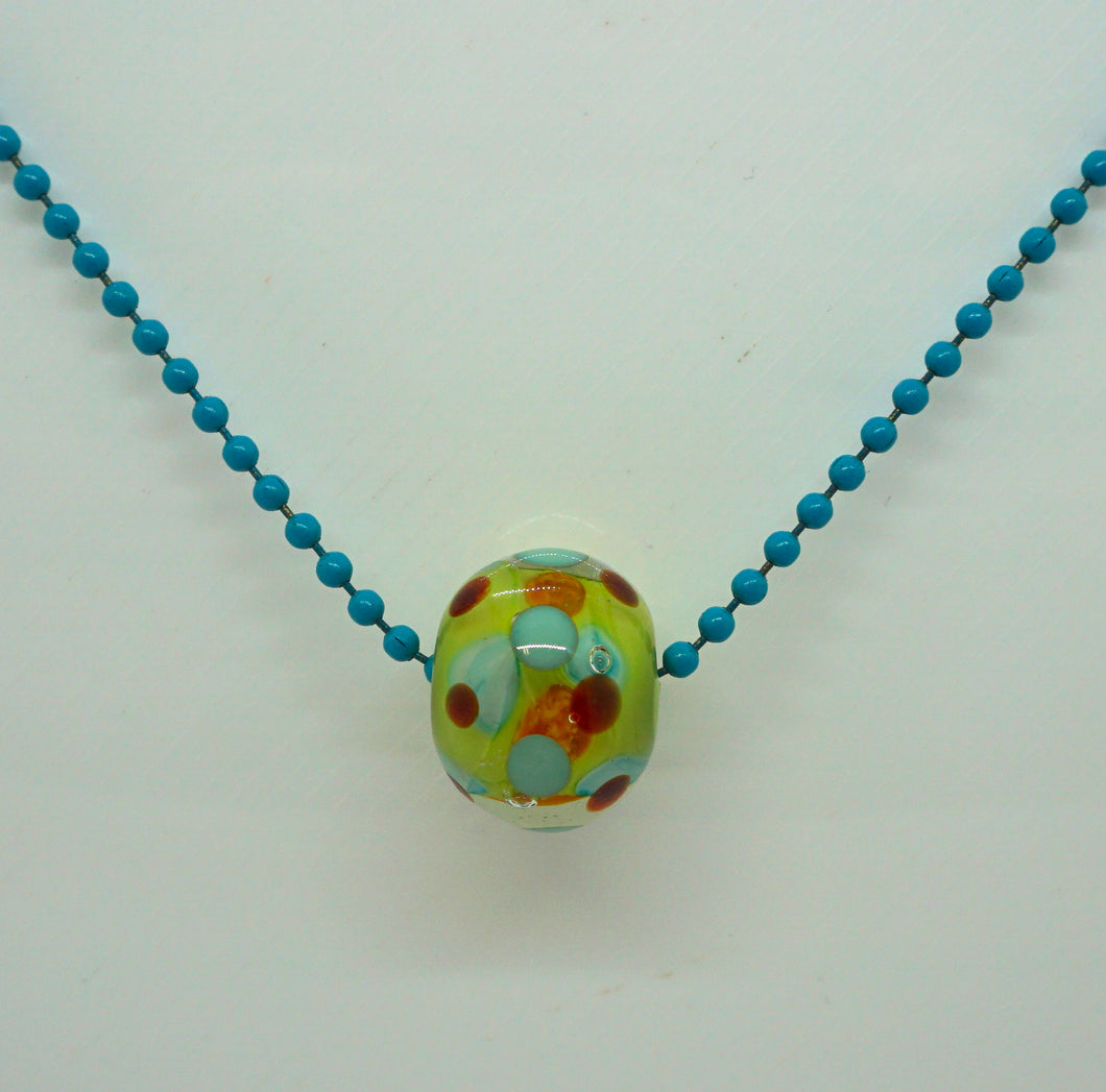 Green lampwork glass bead on ball chain