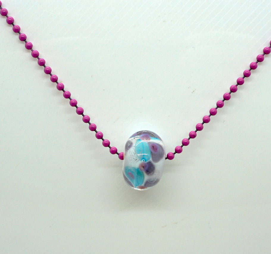 Lampwork Bead on Ball Chain in Pink, Purple and Blue